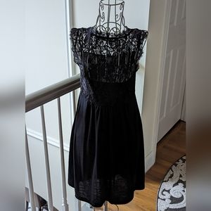 Black Lace and Cotton Tunic Dress